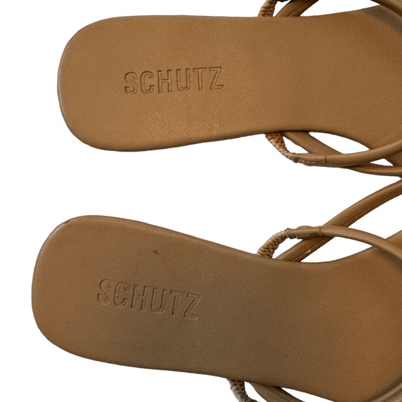 Schutz Double Strap Tan Leather Sandals - Picture 2 of 4